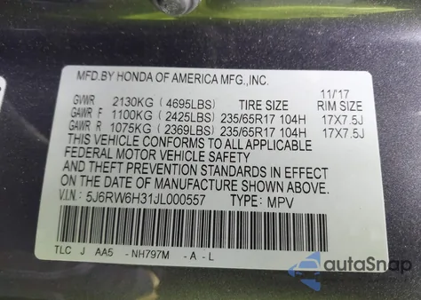 2018 Honda Cr-V Lx из США, поврежденный, VIN 5J6RW6H31JL000557